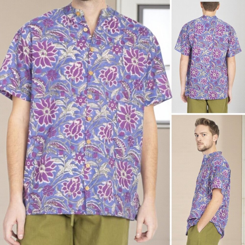LAKHAYS (XL) INDIAN KURTA Style Indian Hand Block Print / Coconut Shell Buttons